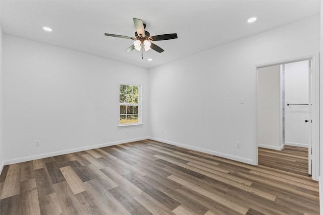 1612 Cheyenne Trl, Granbury, TX 76048 - empty room featuring a ceiling fan, wood finished floors, recessed lighting, and baseboards