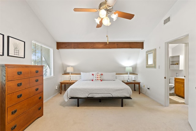 107 Nob Hill Cir, Malakoff, TX 75148 - bedroom featuring light colored carpet, baseboards, connected bathroom, and ceiling fan