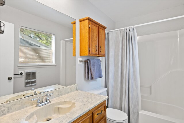 107 Nob Hill Cir, Malakoff, TX 75148 - full bathroom featuring toilet, vanity, shower / tub combo, and heating unit