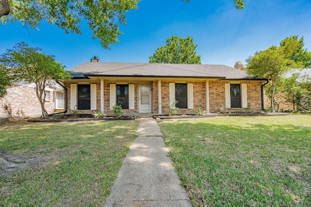 9406 Shipman St, Rowlett, TX 75088 - single story home featuring a chimney, a front lawn, brick siding, and a shingled roof