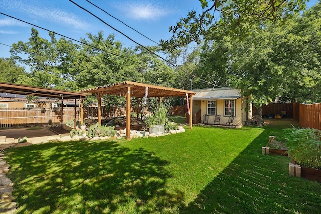 7348 Pensacola Ave, Fort Worth, TX 76116 - view of yard with a vegetable garden, a pergola, and an outdoor structure