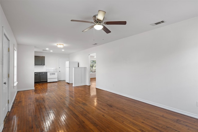2320 Herring Ave, Waco, TX 76708 - unfurnished living room with baseboards, a ceiling fan, dark wood-type flooring, and recessed lighting