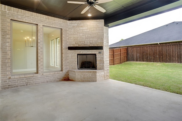 3621 Barber Crk, Fort Worth, TX 76244 - view of patio featuring an outdoor stone fireplace and a ceiling fan