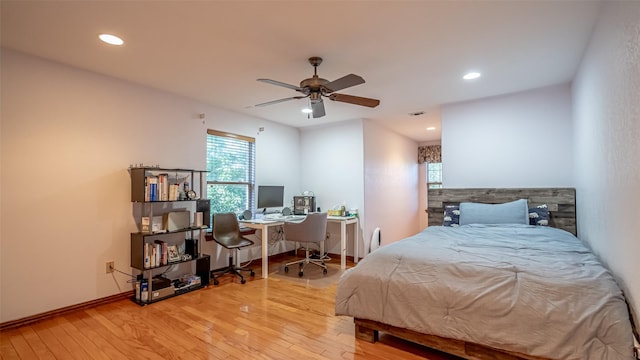 1905 Yucatan Dr, Granbury, TX 76048 - bedroom featuring light wood-style flooring, an office area, recessed lighting, baseboards, and ceiling fan