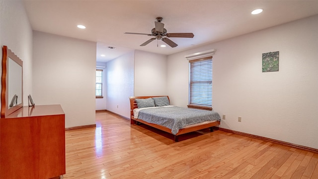 1905 Yucatan Dr, Granbury, TX 76048 - bedroom featuring light wood-style floors, recessed lighting, baseboards, and a ceiling fan