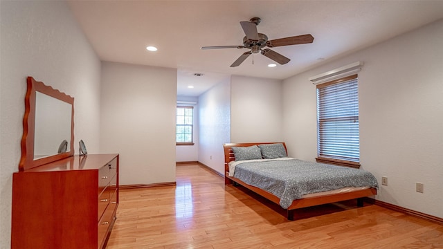 1905 Yucatan Dr, Granbury, TX 76048 - bedroom with light wood-style floors, baseboards, a ceiling fan, and recessed lighting