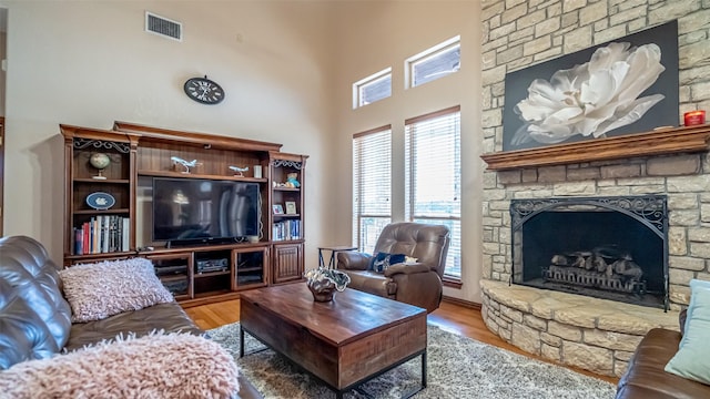 1905 Yucatan Dr, Granbury, TX 76048 - living room with wood finished floors and a fireplace