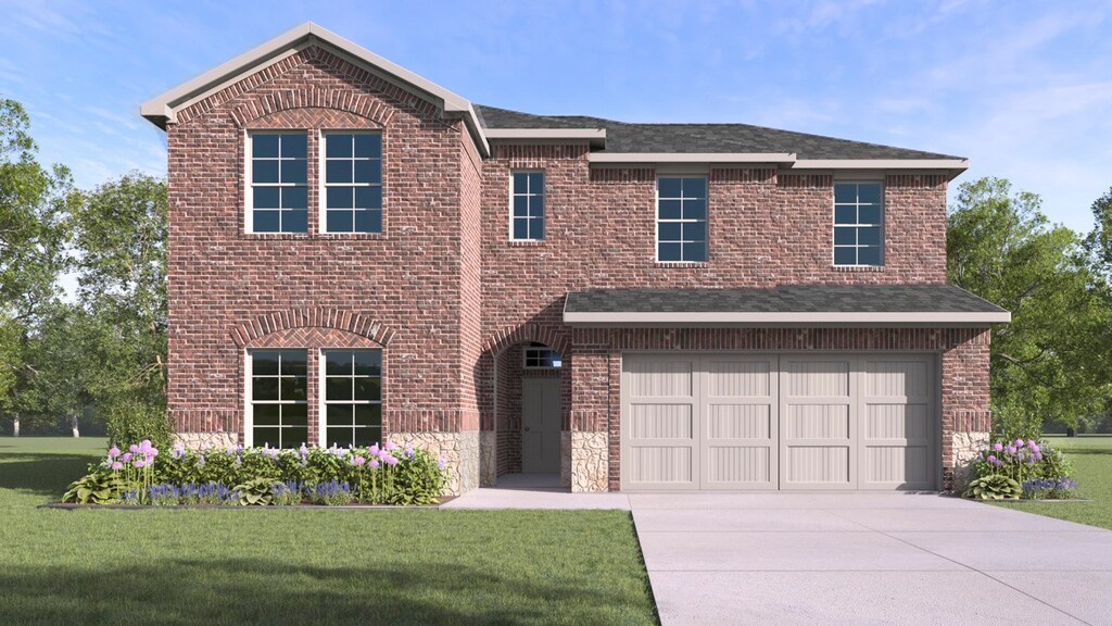 2040 Missouri St, Royse City, TX 75189 - traditional-style home featuring concrete driveway, a front yard, an attached garage, and brick siding