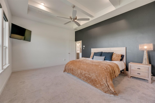 467 Red Bird Dr, Springtown, TX 76082 - bedroom with carpet, baseboards, beam ceiling, and ceiling fan