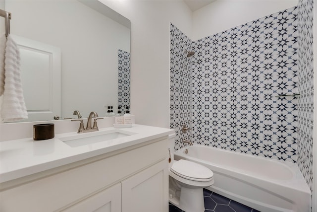 467 Red Bird Dr, Springtown, TX 76082 - full bathroom featuring toilet, tile patterned flooring, bathing tub / shower combination, and vanity