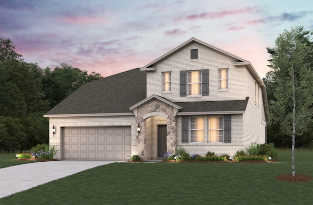 300 Thorn Creek Dr, Anna, TX 75409 - view of front of house featuring concrete driveway, a garage, a yard, brick siding, and roof with shingles