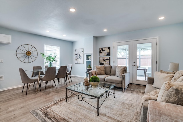 2335 San Paula Ave, Dallas, TX 75228 - living area featuring french doors, light wood-type flooring, baseboards, and recessed lighting