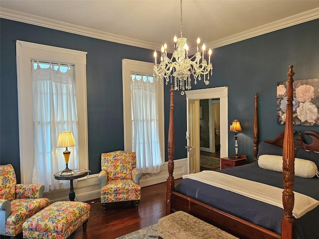 301 W Larissa St, Jacksonville, TX 75766 - bedroom featuring multiple windows, wood finished floors, a chandelier, and ornamental molding