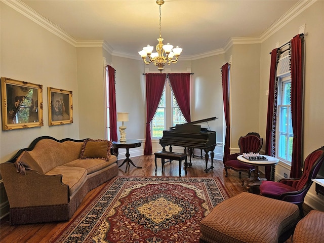 301 W Larissa St, Jacksonville, TX 75766 - sitting room with a chandelier, ornamental molding, wood finished floors, and baseboards
