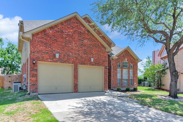 4504 Angelina Way, Fort Worth, TX 76137 - traditional-style home with brick siding, concrete driveway, and central AC unit