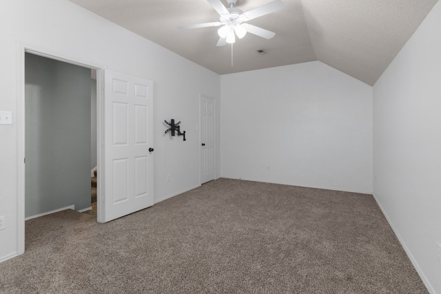 4504 Angelina Way, Fort Worth, TX 76137 - unfurnished bedroom featuring carpet, lofted ceiling, and ceiling fan
