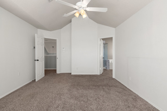 4504 Angelina Way, Fort Worth, TX 76137 - unfurnished bedroom with vaulted ceiling, carpet, a ceiling fan, and ensuite bathroom
