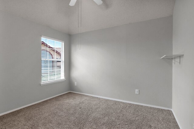4504 Angelina Way, Fort Worth, TX 76137 - empty room featuring carpet, a ceiling fan, a textured ceiling, and baseboards