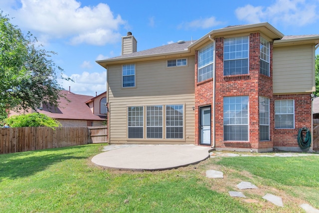 4504 Angelina Way, Fort Worth, TX 76137 - rear view of house featuring a patio area, a chimney, and brick siding