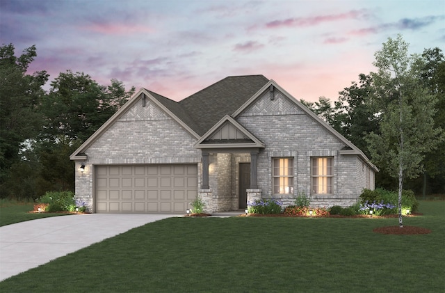 3750 Pinyon Pine Way, Venus, TX 76084 - view of front of house featuring driveway, a front lawn, brick siding, an attached garage, and stone siding