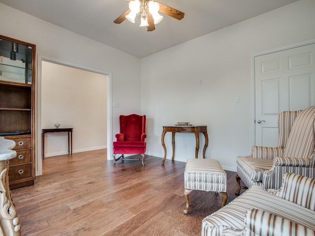 503 Hillcrest Ln, Krum, TX 76249 - sitting room with ceiling fan, wood finished floors, and baseboards