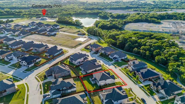 3229 Creek Meadow Dr, Anna, TX 75409 - aerial view of residential area with property boundaries highlighted and a nearby body of water