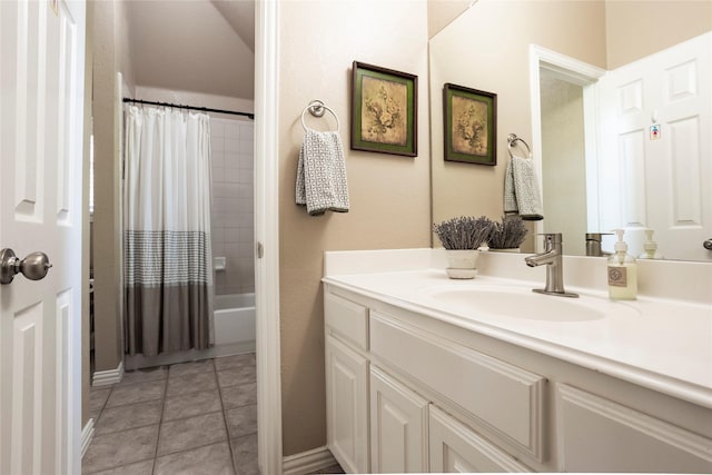 1217 Waterford Way, Allen, TX 75013 - bathroom featuring vanity, shower / bath combo, tile patterned floors, and baseboards