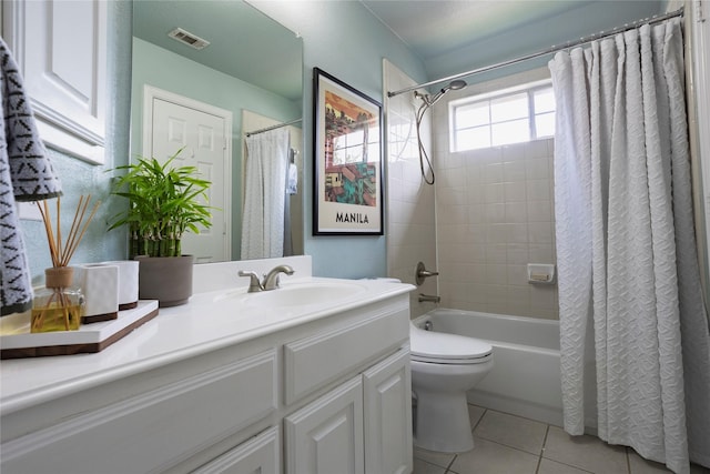 1217 Waterford Way, Allen, TX 75013 - full bathroom featuring tile patterned flooring, vanity, shower / bathtub combination with curtain, and toilet