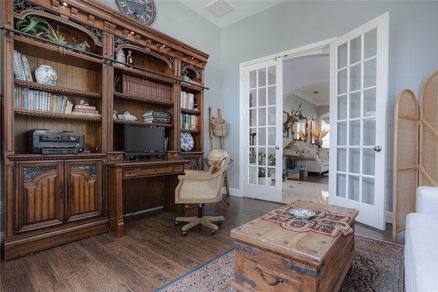1217 Waterford Way, Allen, TX 75013 - office space with french doors, dark wood-style flooring, and baseboards