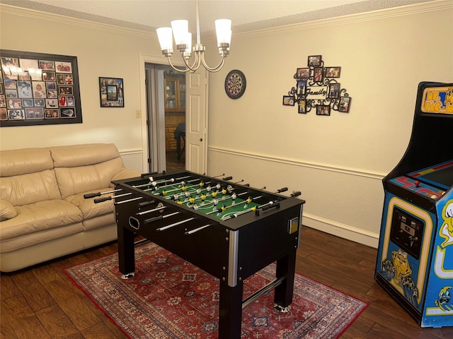 4809 Westhaven Rd, Arlington, TX 76017 - rec room featuring crown molding, hardwood / wood-style floors, a chandelier, and baseboards