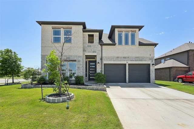 6322 Farndon Dr, Celina, TX 76227 - view of front of home with stone siding, a front lawn, and driveway