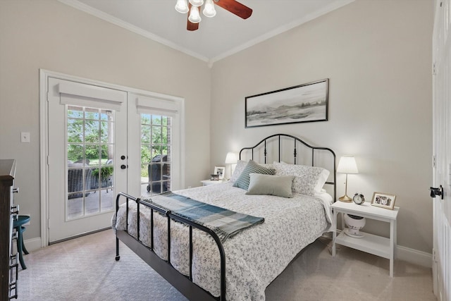 528 Layton Dr, Coppell, TX 75019 - bedroom featuring carpet floors, access to outside, ornamental molding, french doors, and baseboards
