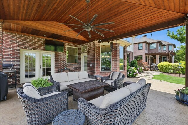 528 Layton Dr, Coppell, TX 75019 - view of patio / terrace with a ceiling fan, outdoor lounge area, and french doors