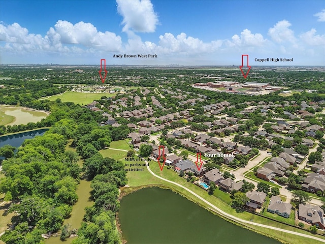 528 Layton Dr, Coppell, TX 75019 - aerial view of residential area featuring a large body of water and a golf club