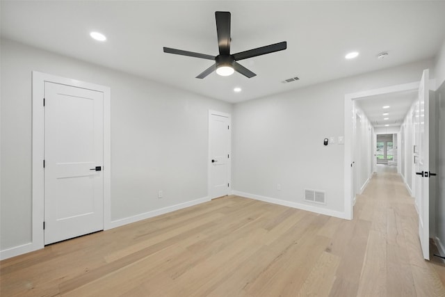 6407 Laurel Valley Rd, Dallas, TX 75248 - empty room featuring ceiling fan, light wood finished floors, recessed lighting, and baseboards