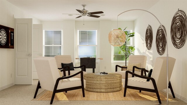 804 Enys Rd, Mckinney, TX 75069 - living area with a ceiling fan, baseboards, and light carpet