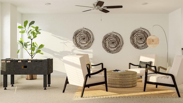 804 Enys Rd, Mckinney, TX 75069 - living area featuring ceiling fan, carpet flooring, and baseboards