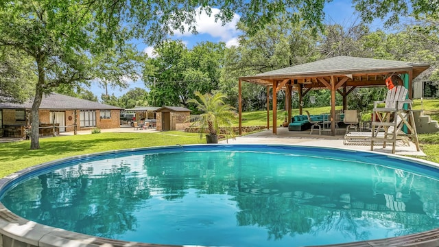 1516 Scotland Ave, Azle, TX 76020 - outdoor pool featuring an outdoor living space, a gazebo, a patio area, and a lawn