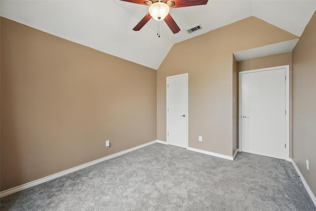 3211 Ruidoso Ln, Mckinney, TX 75070 - unfurnished bedroom featuring vaulted ceiling, carpet flooring, baseboards, and ceiling fan