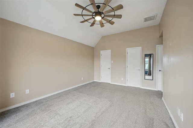 3211 Ruidoso Ln, Mckinney, TX 75070 - unfurnished bedroom featuring lofted ceiling, baseboards, carpet, and a ceiling fan