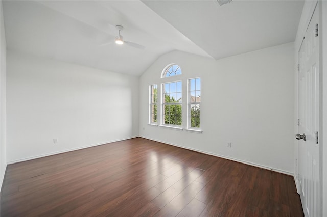 2668 Silver Hill Dr, Fort Worth, TX 76131 - unfurnished bedroom with lofted ceiling, dark wood finished floors, ceiling fan, and baseboards
