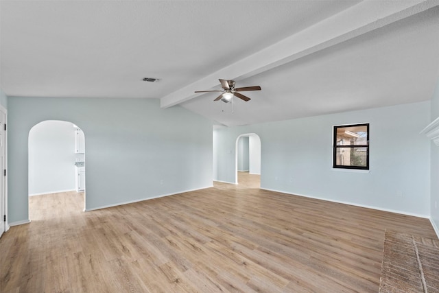 4306 Frog Dr, Killeen, TX 76542 - spare room with arched walkways, ceiling fan, light wood-style floors, and baseboards
