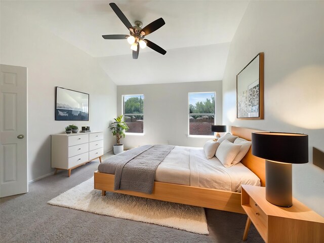 603 Jamie Ln, Mansfield, TX 76063 - bedroom featuring vaulted ceiling, carpet floors, a ceiling fan, and baseboards