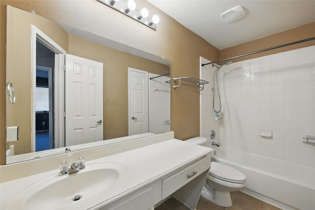 1632 Degnen Ln, Providence Village, TX 76227 - bathroom featuring toilet, shower / bathtub combination, vanity, and tile patterned floors