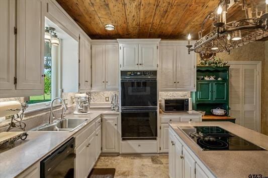 1847 N State Highway 19, Emory, TX 75440 - kitchen featuring black appliances, wood ceiling, a sink, white cabinets, and light countertops