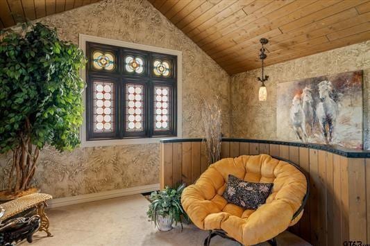 1847 N State Highway 19, Emory, TX 75440 - living area with carpet floors, lofted ceiling, and wood ceiling