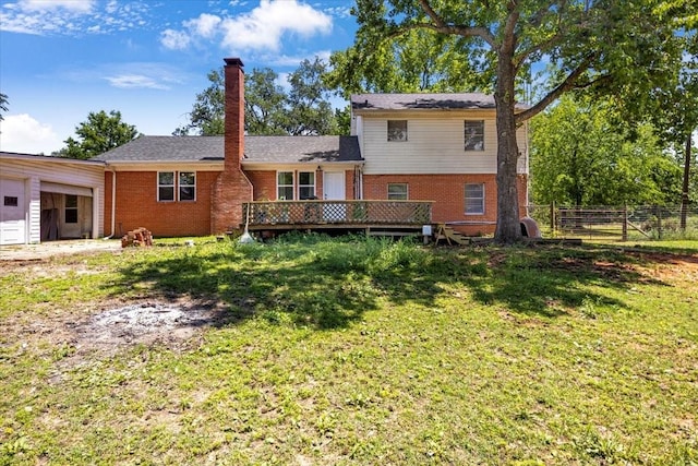 13591 County Road 420, Tyler, TX 75704 - back of property with brick siding, a garage, a chimney, and a deck
