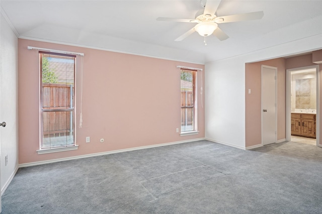 1706 Morningstar Trl, Richardson, TX 75081 - spare room with light colored carpet, healthy amount of natural light, ceiling fan, and ornamental molding