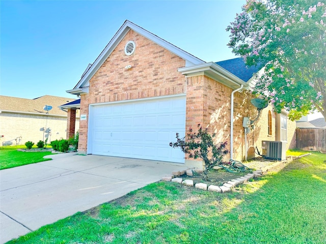 6468 Payton Dr, Fort Worth, TX 76131 - view of front of house featuring central AC, a garage, brick siding, and concrete driveway