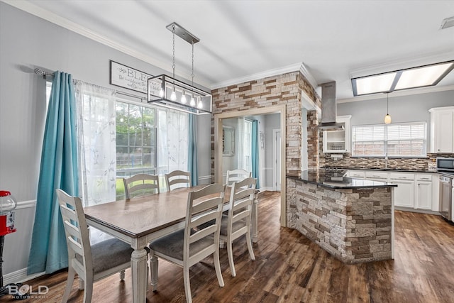 4013 Wisteria Ln, Benton, LA 71006 - dining space featuring crown molding, healthy amount of natural light, and dark wood finished floors